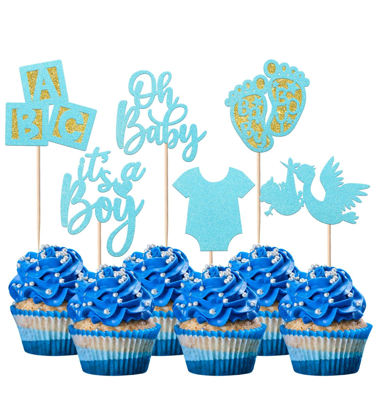 24 Pack Baby Boys Cupcake Toppers It's a Boy Cupcake Toppers Glitter Pacifier Onesie Jumpsuit Bow Gender Reveal Cupcake Picks Welcome Baby Shower Cake Decorations for Baby Boy Birthday Theme Party baby boy Blue 2