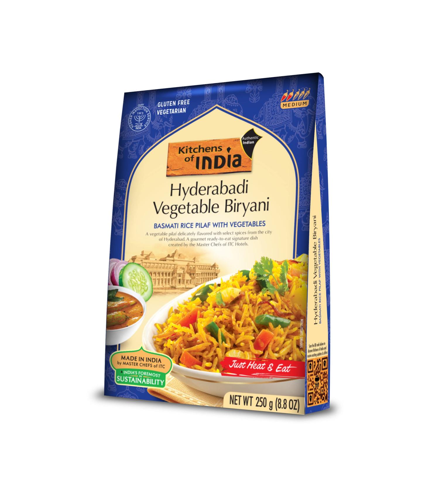 Kitchens of India Hyderabadi Vegetable Biryani 250g - Authentic Gourmet Ready to Eat Basmati Rice Pilaf with Vegetables - 8.8 OZ Pack of 1 - Buy Online on GoSupps.com