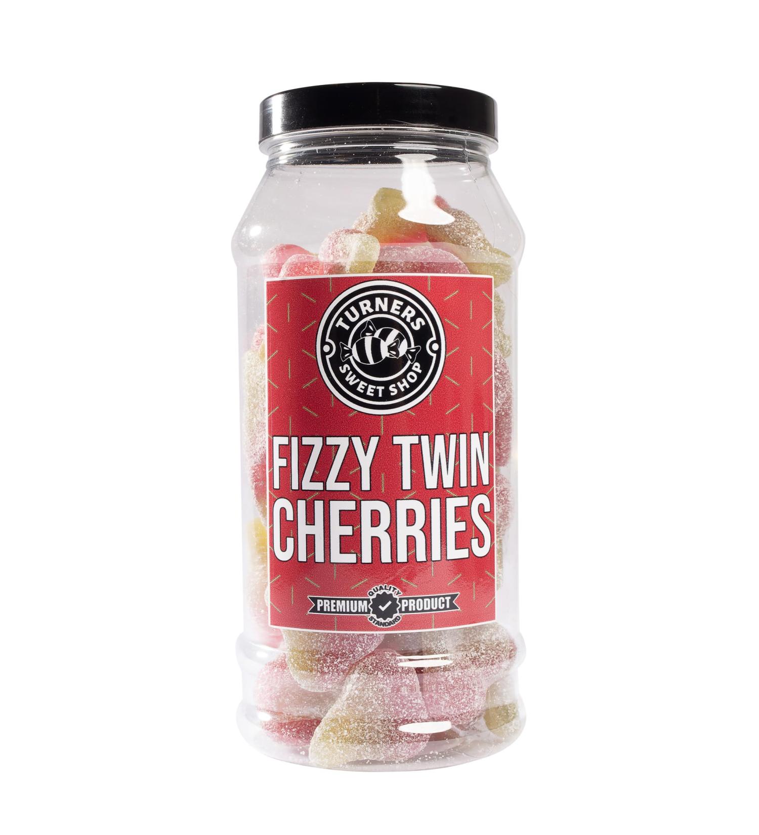 Fizzy Twin Cherries - 560g by Turners Sweet Shop Traditional Retro Gift Jar Classic Original Pick & Mix Sweets Quality Confectionary Fantastic Gifts for Him Her or Them