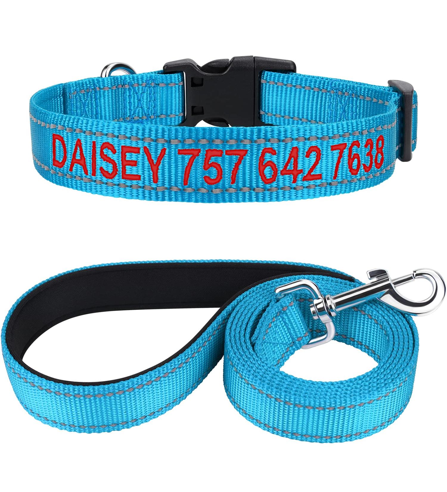 Tagme Personalized Reflective Dog Collar & 1.5m Leash for Large Dogs - Sky Blue (1-Pack) | Durable & Stylish - Buy Online on GoSupps.com