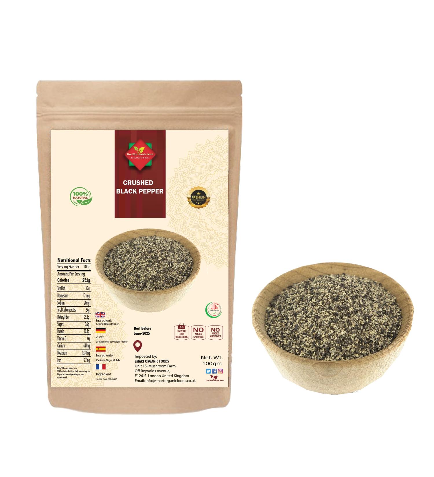 Premium Quality Crushed Black Pepper 100g - Coarse & Cracked | Non GMO, Natural, Vegan | No Additives or Preservatives - Buy Online on GoSupps.com