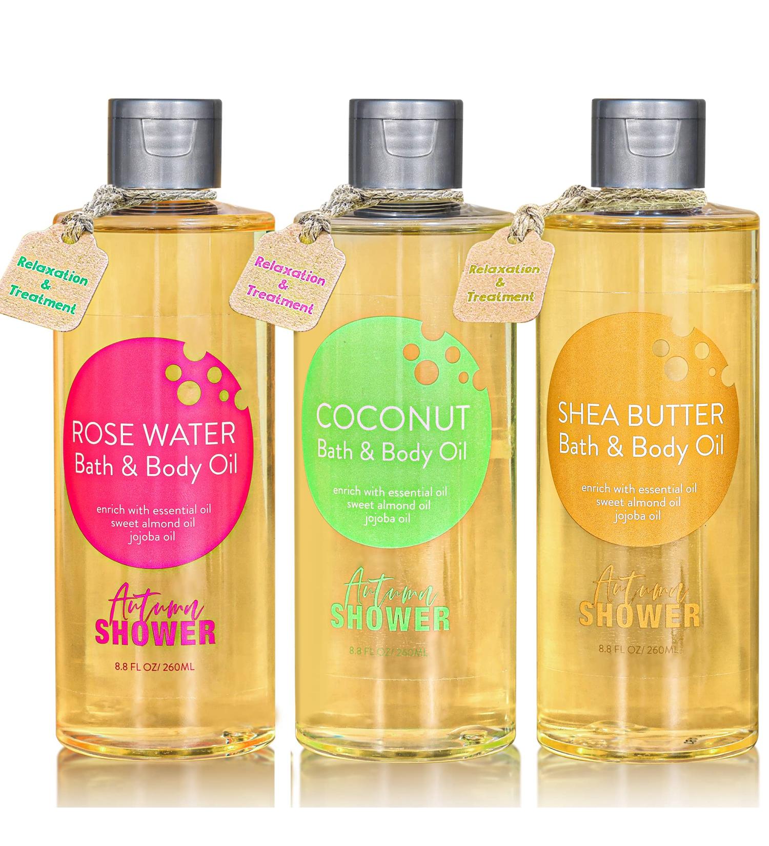 Autumn Shower Oil with Sweet Almond, Jojoba Oil, Shea Butter - Multiuse Bath and Body Oil for Women - 26.4 fl oz (Pack of 3) - Christmas Gift - Buy Online on GoSupps.com