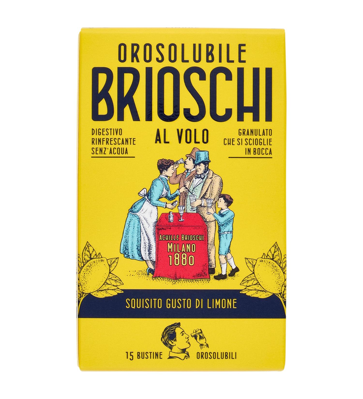 Manetti Roberts Brioschi al volo Lemon 15 sachets of digestive and effervescent granules for use without water beautiful lemon flavor for immediate and tasty relief 15 g