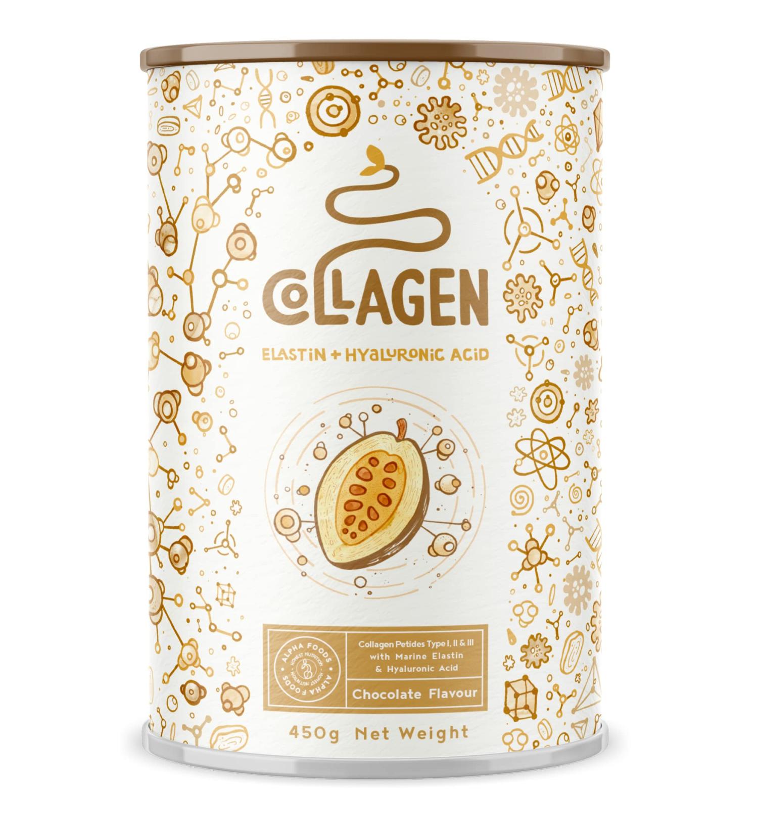 Alpha Foods Chocolate Collagen Powder with Hyaluronic Acid 450g - Amino Acid Supplement - Type I II & III Hydrolysed Bovine Collagen - Chocolate Flavour for Women - Buy Online on GoSupps.com