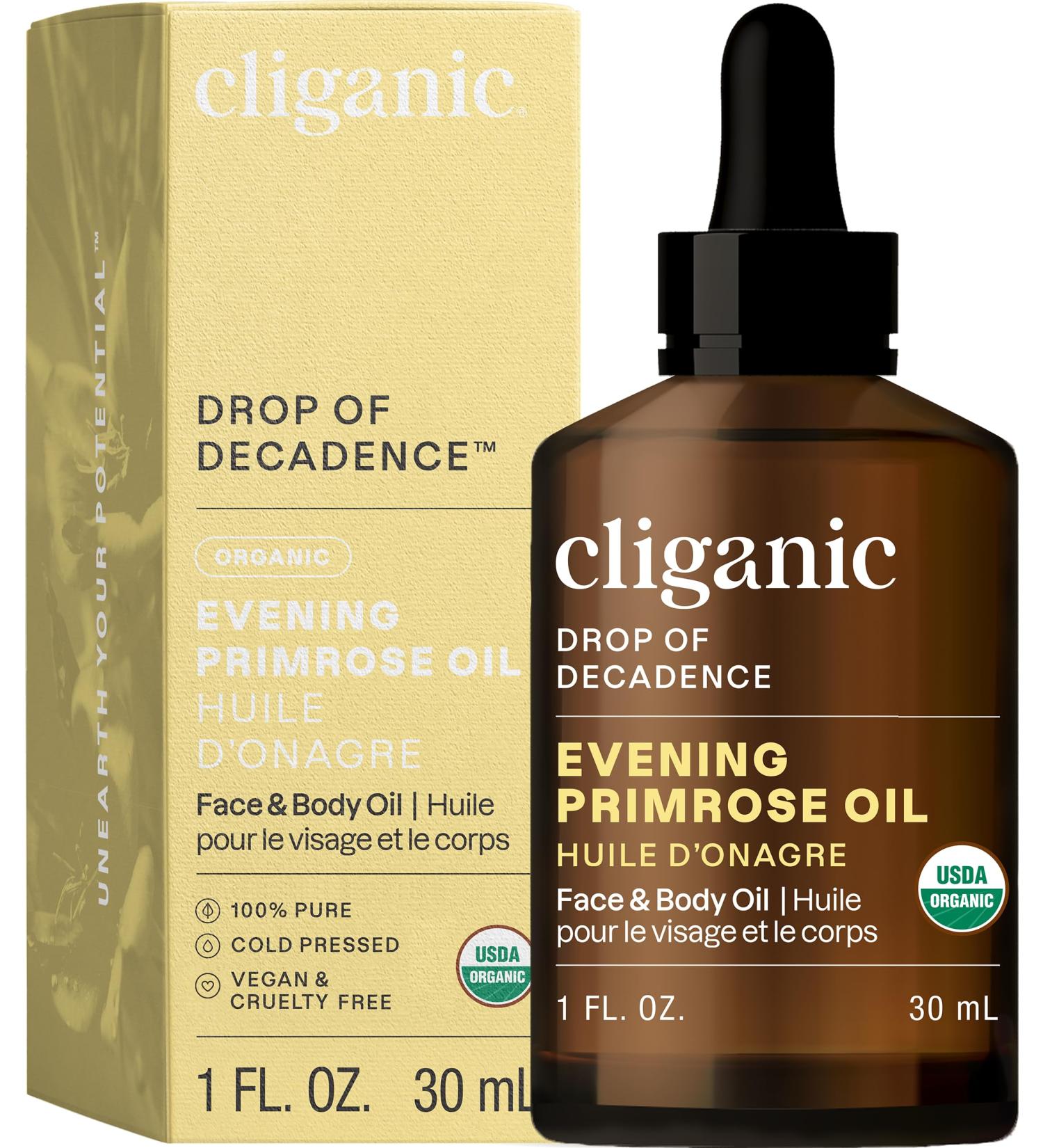Cliganic Organic Evening Primrose Oil 100% Pure (1oz) - For Hair & Face | Natural Cold Pressed Unrefined (Packaging May Vary) 1 Fl Oz (Pack of 1) - Buy Online on GoSupps.com
