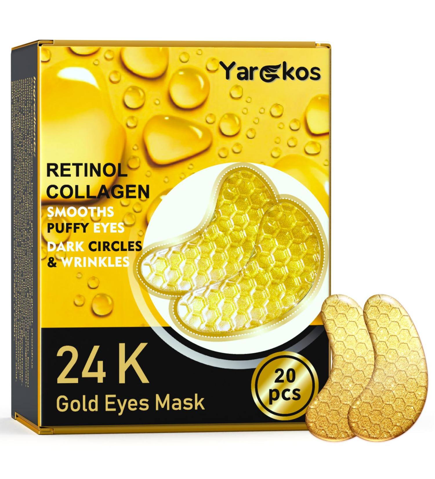 24K Gold Under Eye Patches Set 20 Pcs Collagen Gel Masks for Puffiness & Dark Circles Hydrating Eye Skin Care for Men & Women Travel Size Solution - Buy Online on GoSupps.com