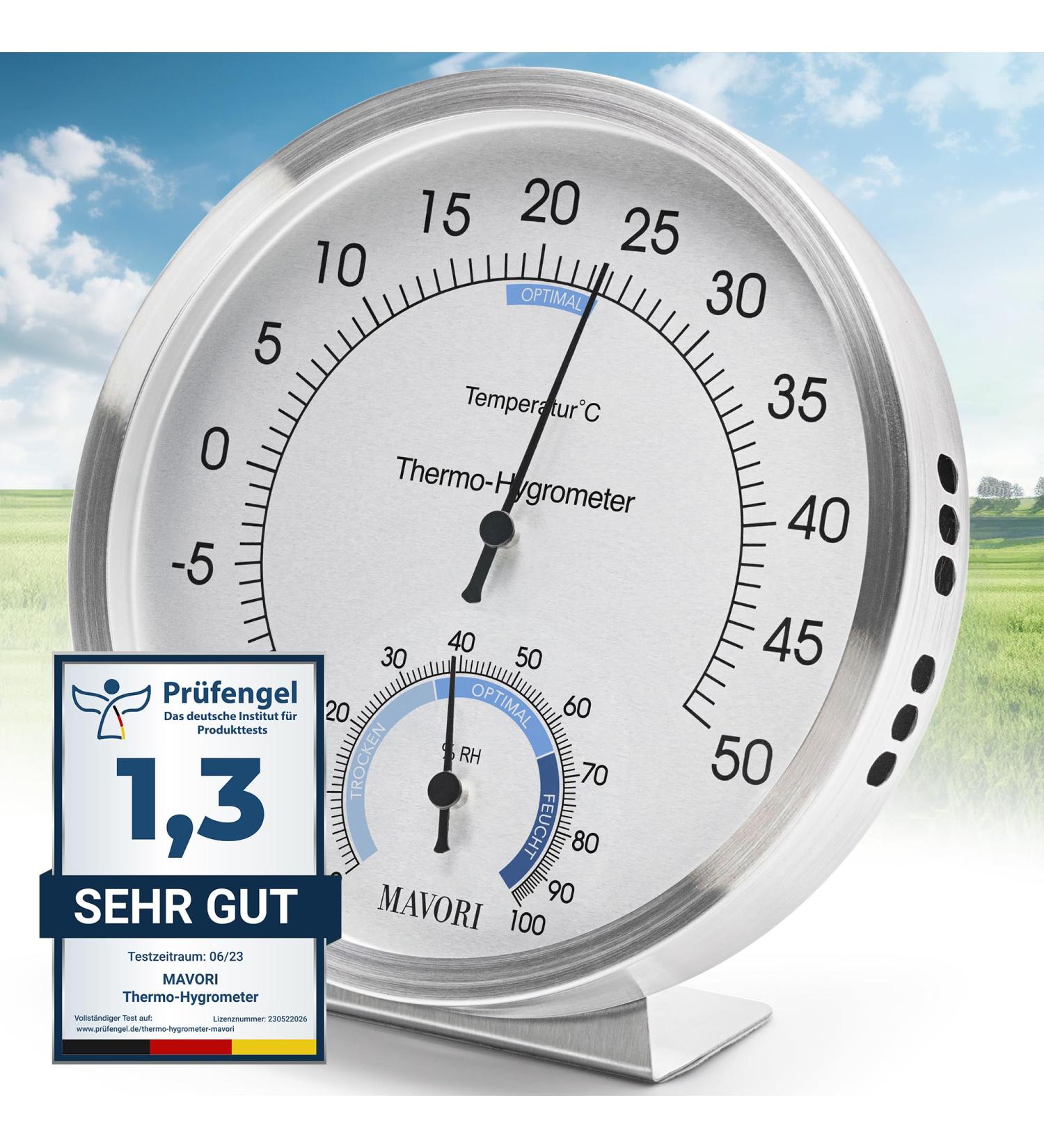 MAVORI 2in1 Stainless Steel Thermometer & Hygrometer | Analog Indoor Climate Control | Accurate Air Humidity & Temperature | 12.5cm - Buy Online on GoSupps.com