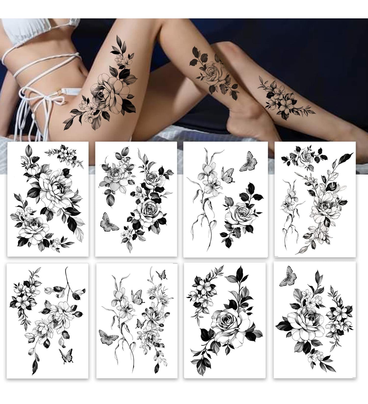 Roarhowl Tattoo Rose Set - 8 Large Flower Temporary Tattoos for Women | Exquisite Designs by Real Tattoo Artists - Buy Online on GoSupps.com