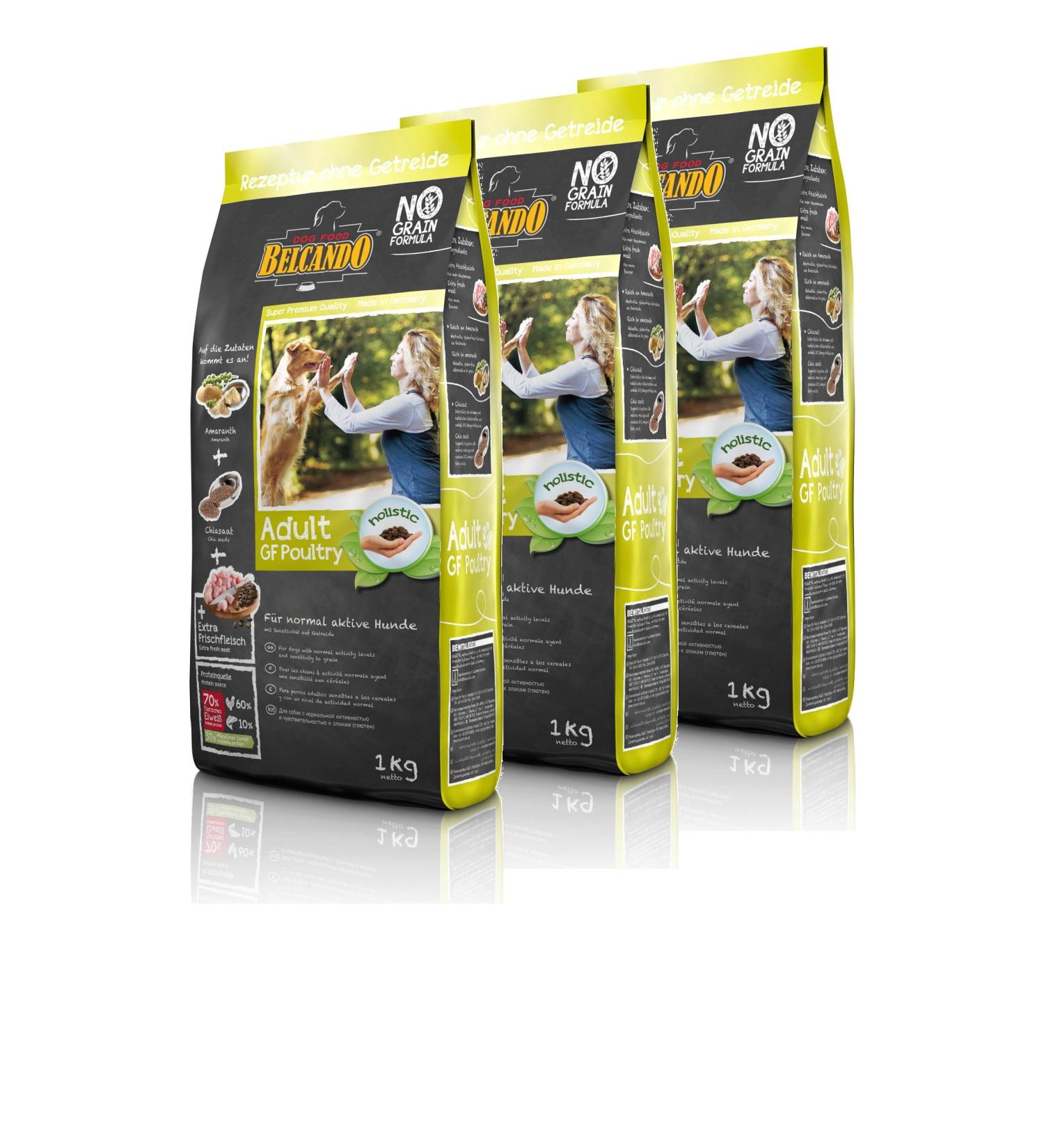 Belcando 3 Pack Adult Poultry Dog Food with Poultry 1kg – Grain Free – Dog Food for Boys – Easy to Digest and Premium Quality