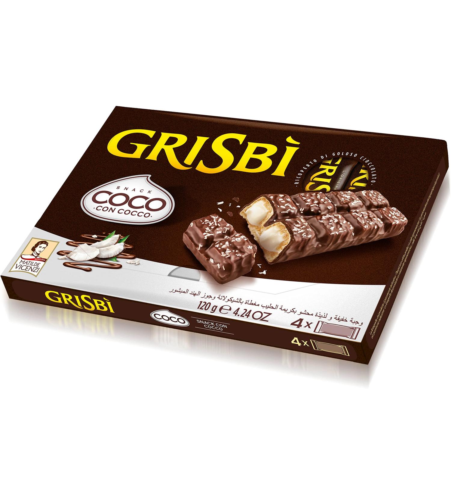 Vicenzi Grisbi Coco con Cocco Pack of 6 snacks with milk cream covered with chocolate and coconut 120 g (4 x 30 g) - Buy Online on GoSupps.com