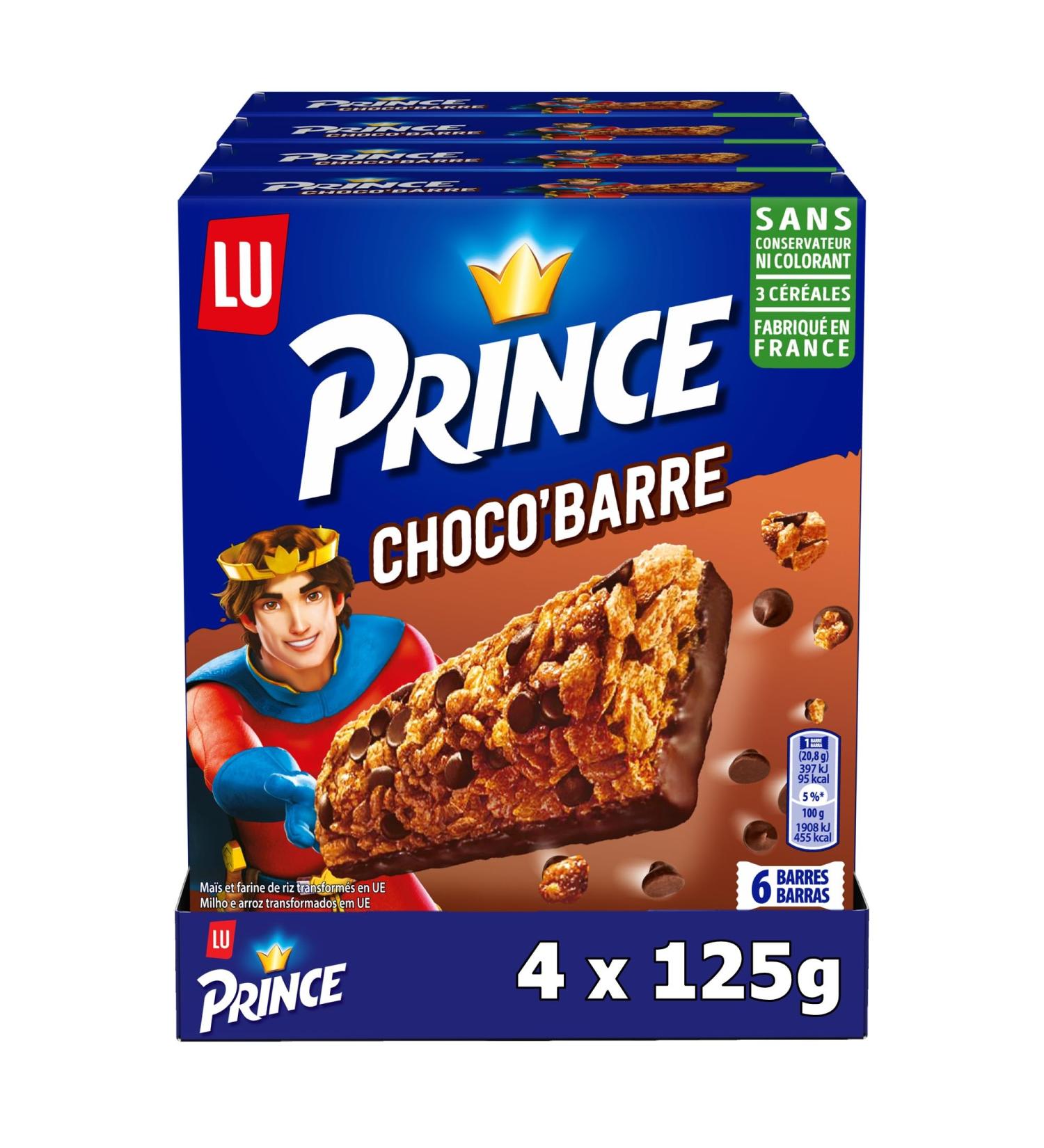LU PRINCE - Prince de LU Choco'Barre - 4 Boxes of 6 Individual Bars - 3 Cereal Bars and Milk Chocolate Chips - Made in France - Ideal for a Gourmet Snack - Pack of 4x125g - Buy Online on GoSupps.com