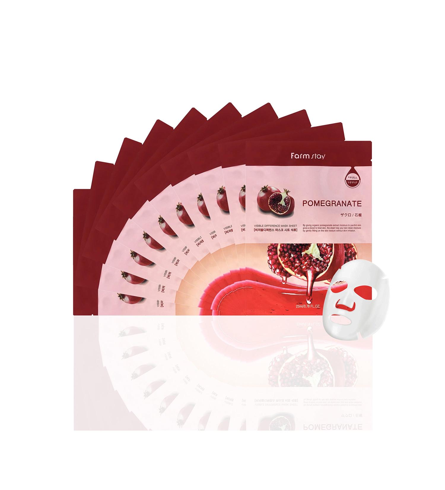 Farmstay Korean Pomegranate Anti-Aging Facial Mask Sheet - Pack of 10 | Boost Skin Elasticity & Even Skin Tone | International Shipping - Buy Online on GoSupps.com