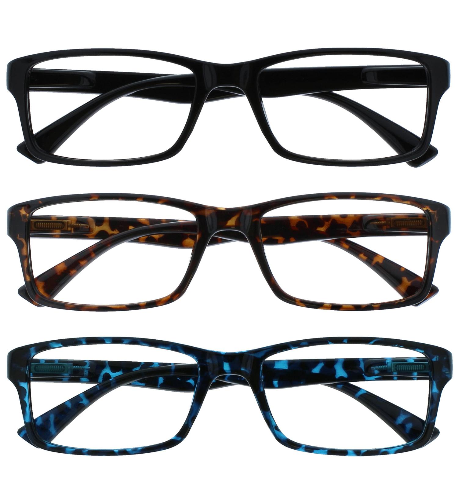 Shop UVR3092 3-Pack Reading Glasses for Men & Women - Black Brown Blue +1.50 Diopters - Stylish & Affordable Readers - Buy Online on GoSupps.com