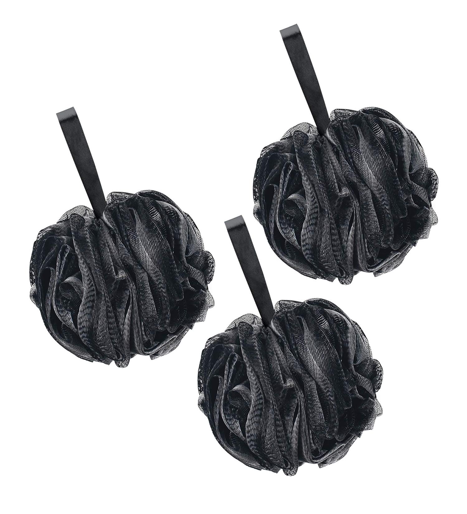 Titanker Bath Loofah Sponge Pack of 3 - Exfoliating Shower Sponge Mesh Pouf for Soft Body Scrub - Men and Women - Black - Buy Online on GoSupps.com