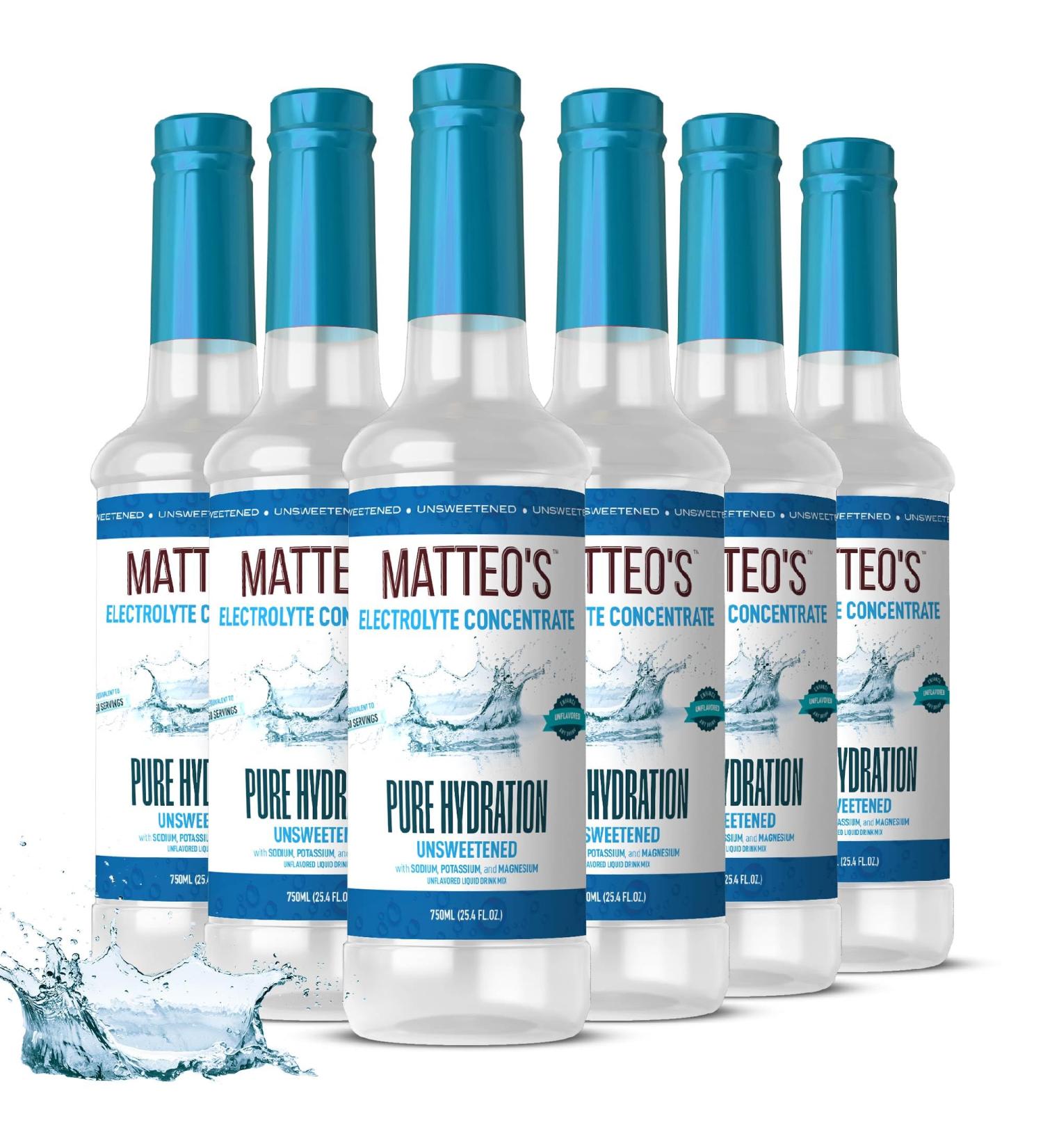 Matteo's Sugar-Free Hydration Concentrate - Electrolyte Drink for Quick Rehydration & Endurance Ideal for Workouts Travel Heat & Sun Delicious with Vitamins & Nutrients Plain Flavor 750ml 6-pack 750 ml (Pack of 6) - Buy Online on GoSupps.com