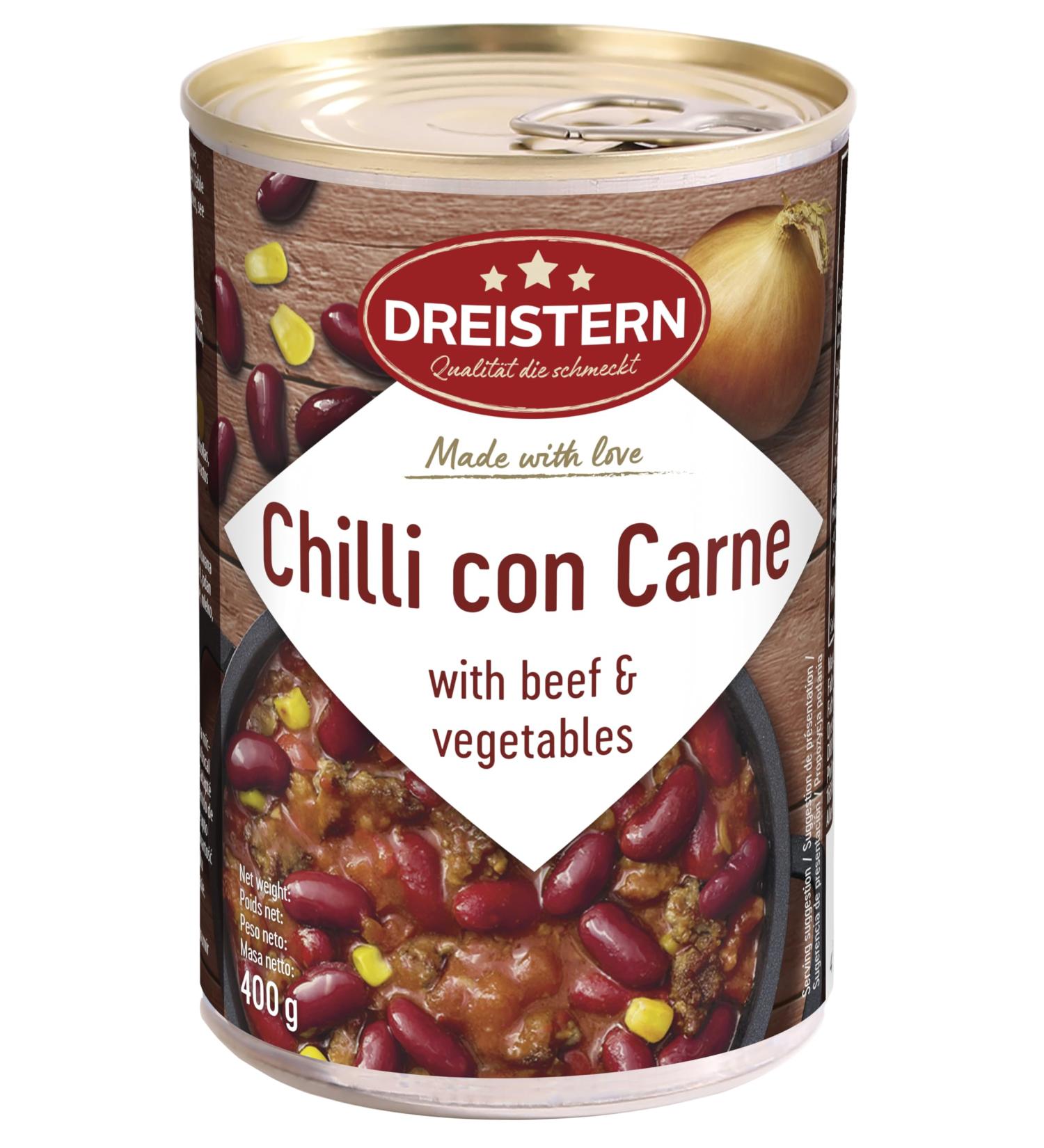 DREISTERN Chili con carne with beef and vegetables | ready meal | delicious chili in a recyclable tin | quality - Buy Online on GoSupps.com
