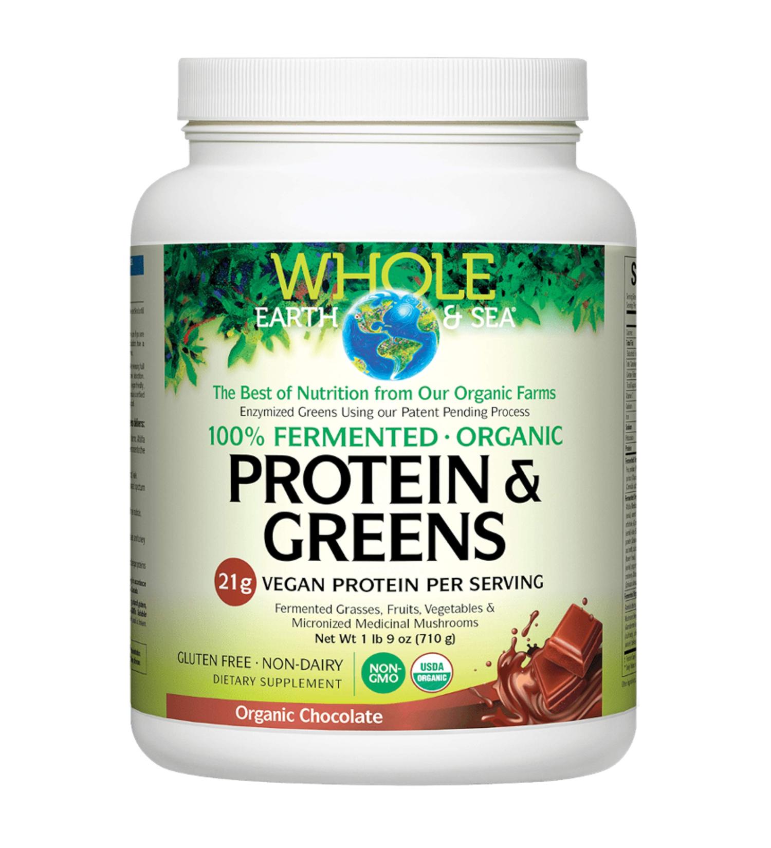 Natural Factors Whole Earth & Sea Organic Fermented Protein & Greens Chocolate Supplement 1lb 9 Oz - Vegan Whole Food, 20 Servings - Pack of 1 - Buy Online on GoSupps.com