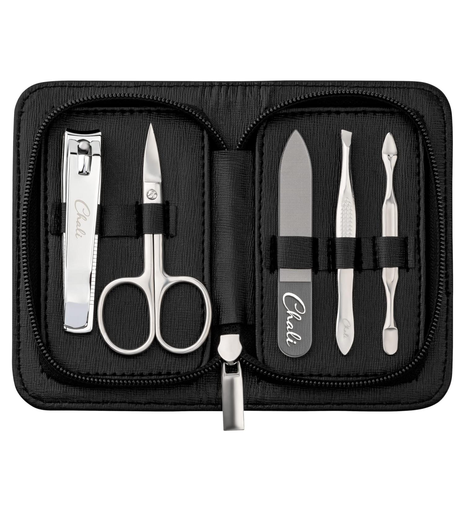 Chali 5-Part Stainless Steel Manicure Set for Men & Women - Nail Scissors Clippers Tweezers & Glass Files - Premium Nail Care Kit - Buy Online on GoSupps.com
