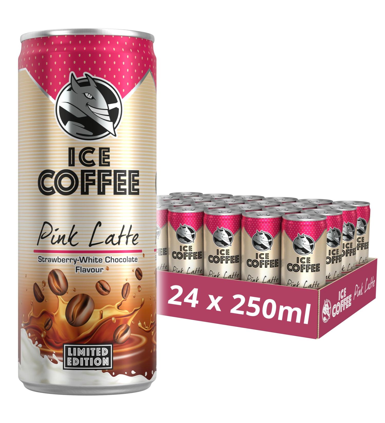 HELL Ice Coffee Pink Latte | dition limit e | Saveur fraise et chocolat blanc | Lot de 24 canettes de 250 ml | 40 mg/100 ml de caf ine | Contient des extraits de caf arabica | Pr t boire Chocolat blanc et fraise 250 ml (Lot de 24) - Buy Online on GoSupps.com