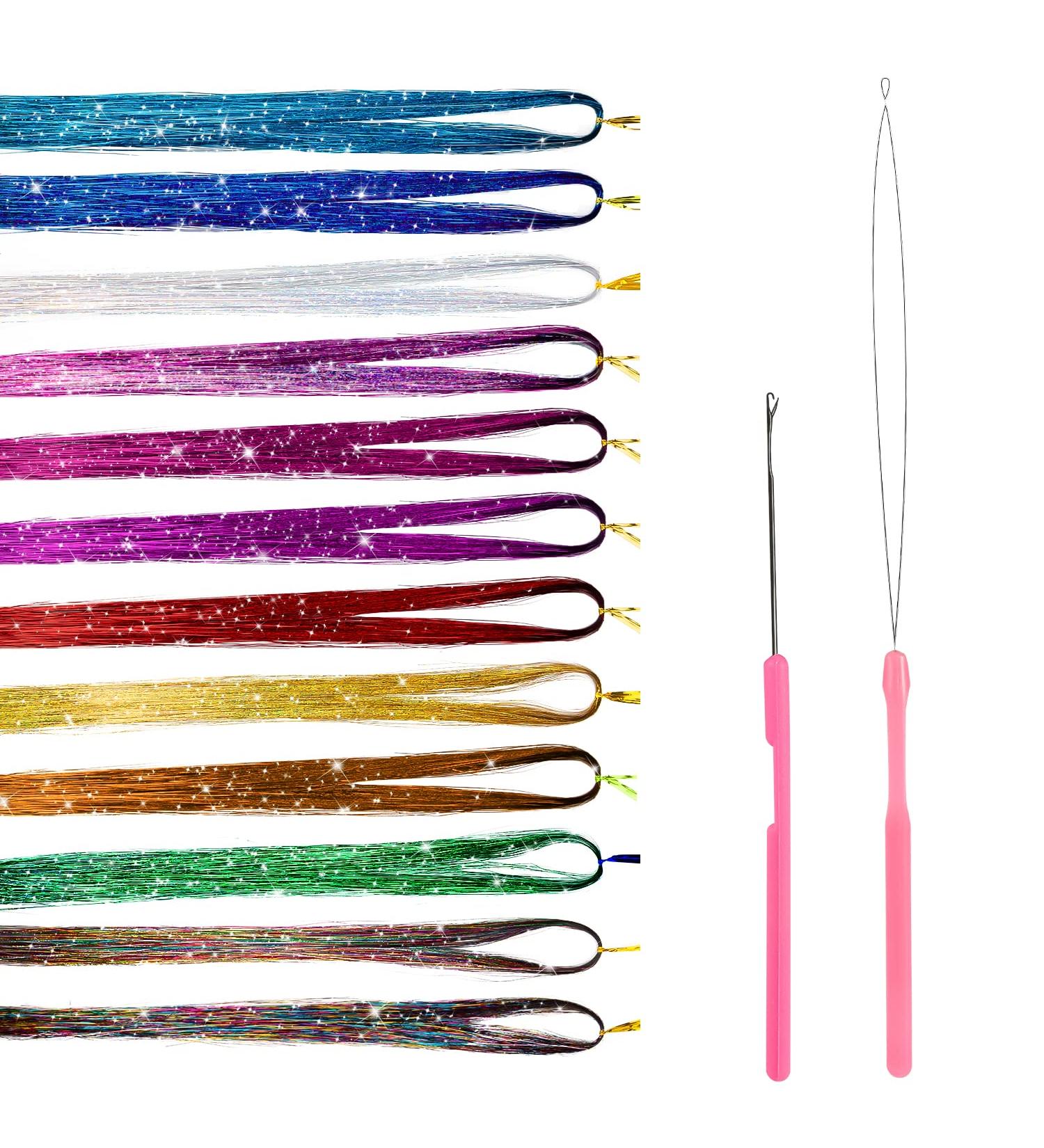 AIEX 12 Colors Tinsel Hair Strands Kit - 2600 Strands of Sparkling Hair Extensions for Women Girls & Kids - Perfect for Parties & Celebrations - Buy Online on GoSupps.com