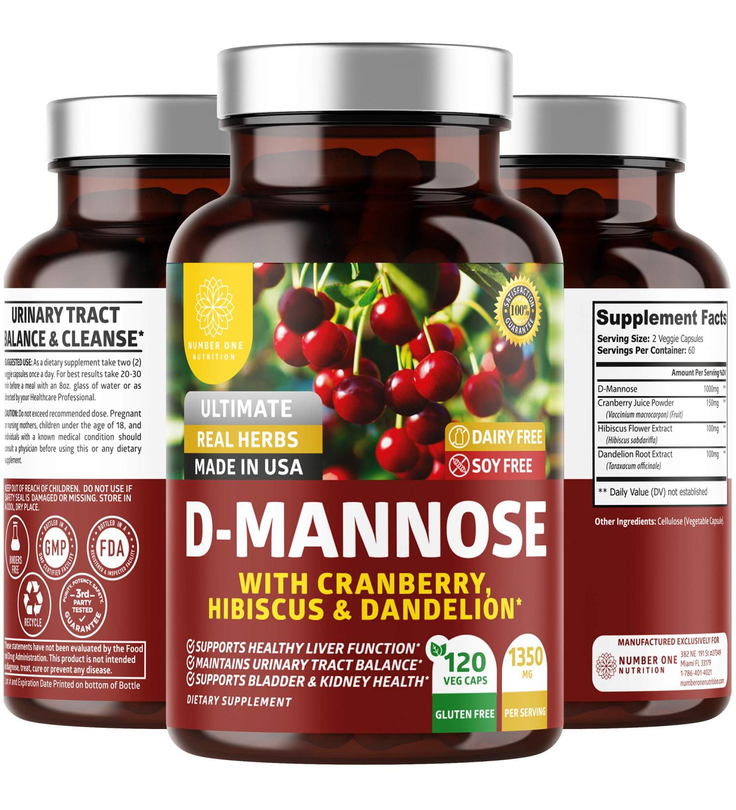 N1N Premium D Mannose with Cranberry & Hibiscus 1350mg - Urinary Tract Health Support - 120 Veg Caps - Buy Online on GoSupps.com
