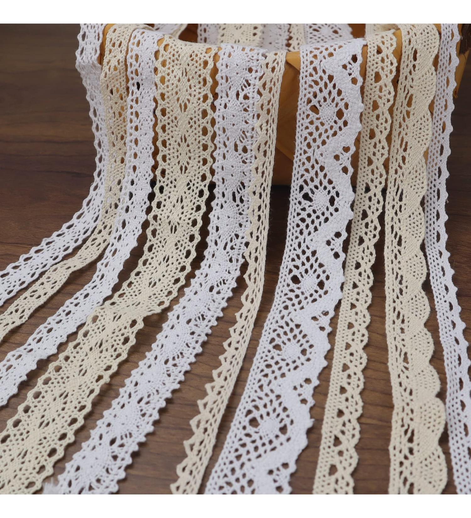 IDONGCAI 40 Yards Cotton Lace Trim - 10 Styles Mixed Color Vintage Crochet Ribbon for DIY Sewing Craft & Wedding Decoration - Scalloped Edge Bridal Lace - Buy Online on GoSupps.com
