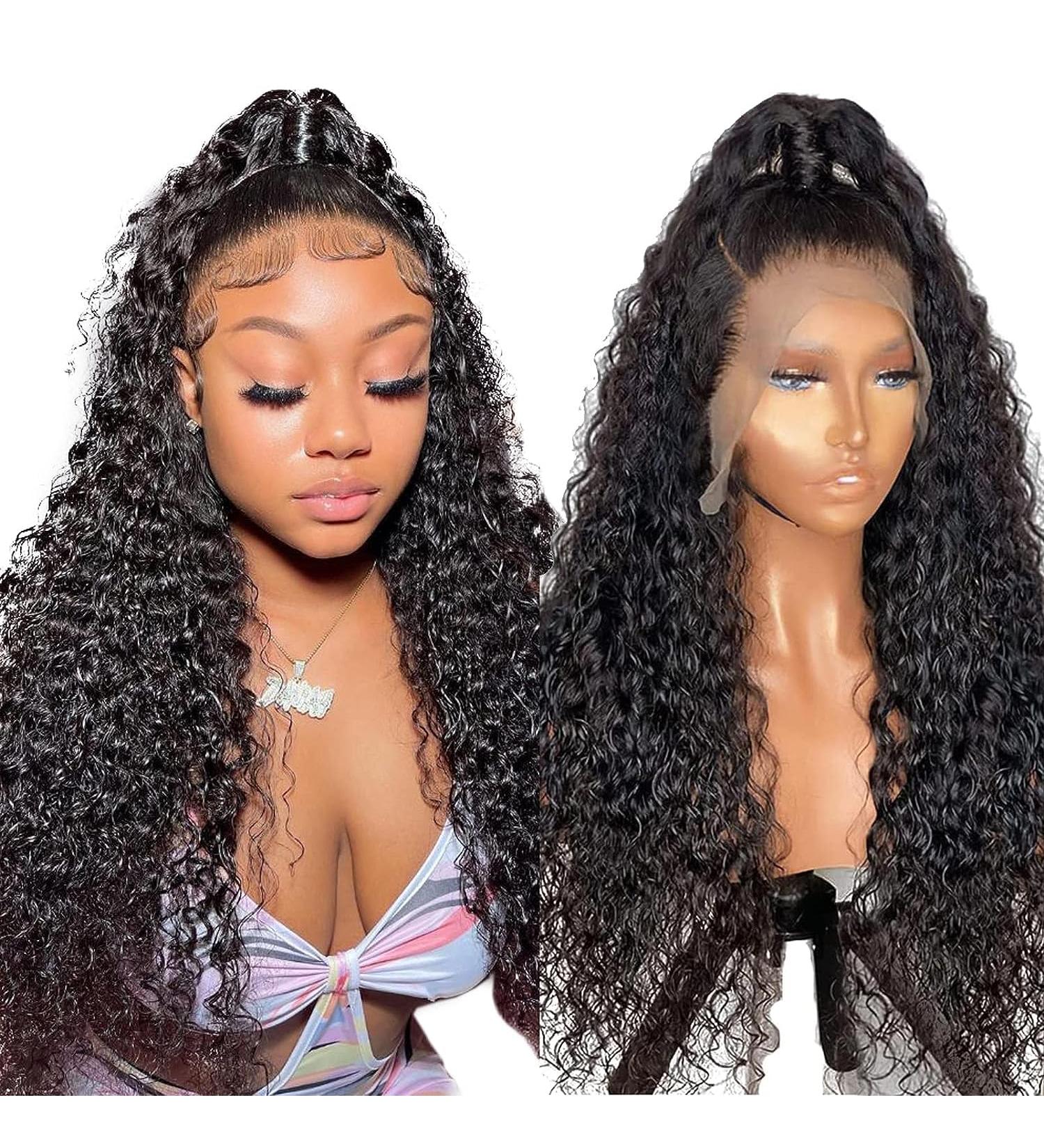 20 Inch Curly Lace Front Human Hair Wig 180 Density 13x4 Water Wave HD Lace Glueless Pre Plucked Brazilian Virgin Hair - Natural Color, Can Be Dyed - Buy Online on GoSupps.com