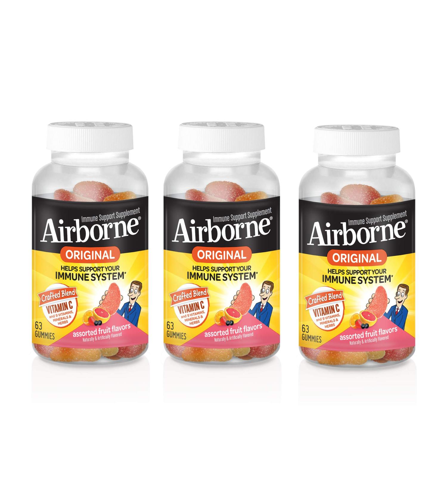 Airborne Vitamin C 750mg Gummies - Gluten-Free Immune Support Supplement (Pack of 3) - Buy Online on GoSupps.com