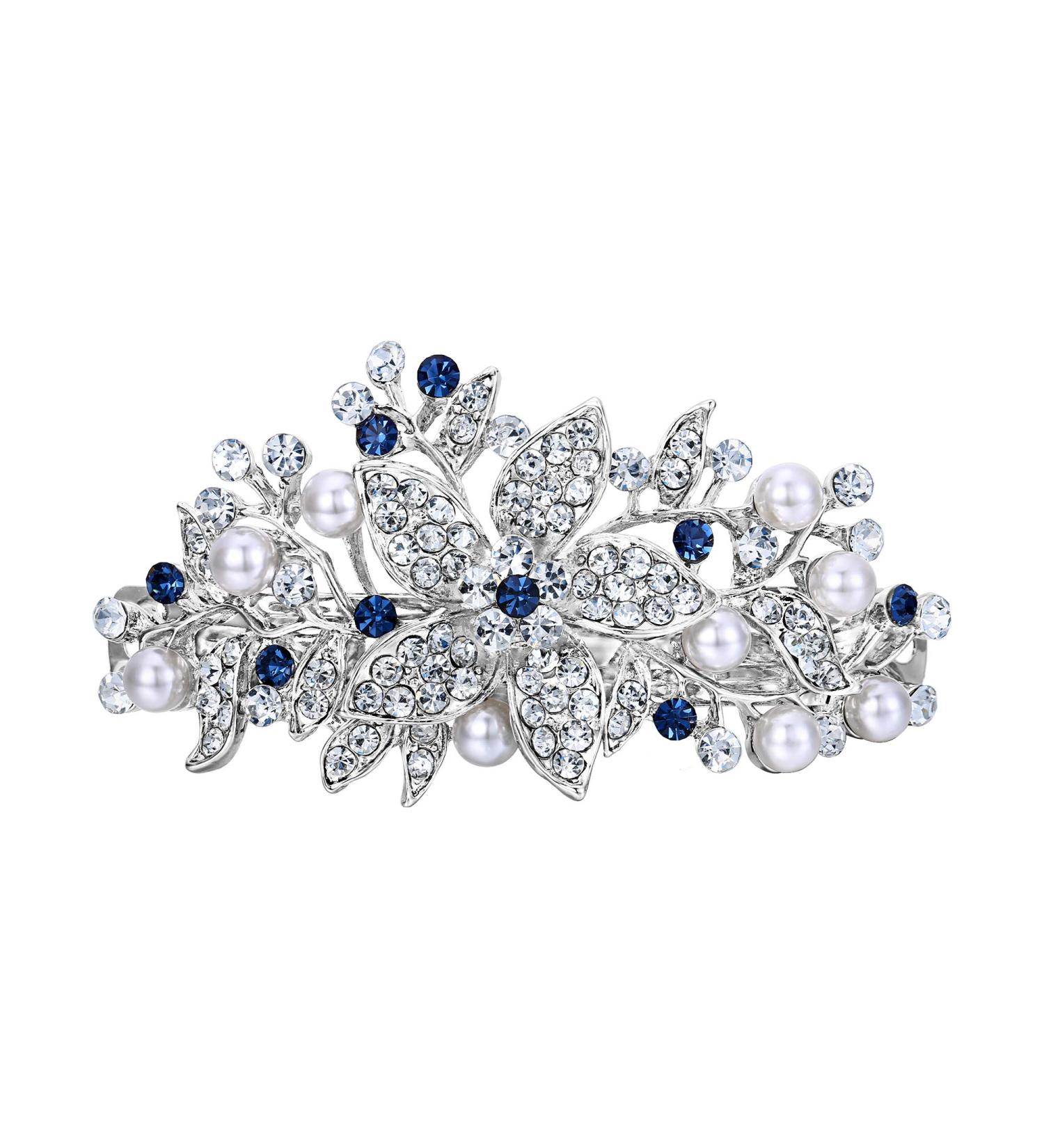 Ever Faith Austrian Crystal Hibiscus Pearl Hair Clip Barrette Blue Silver-Tone - Buy Online on GoSupps.com