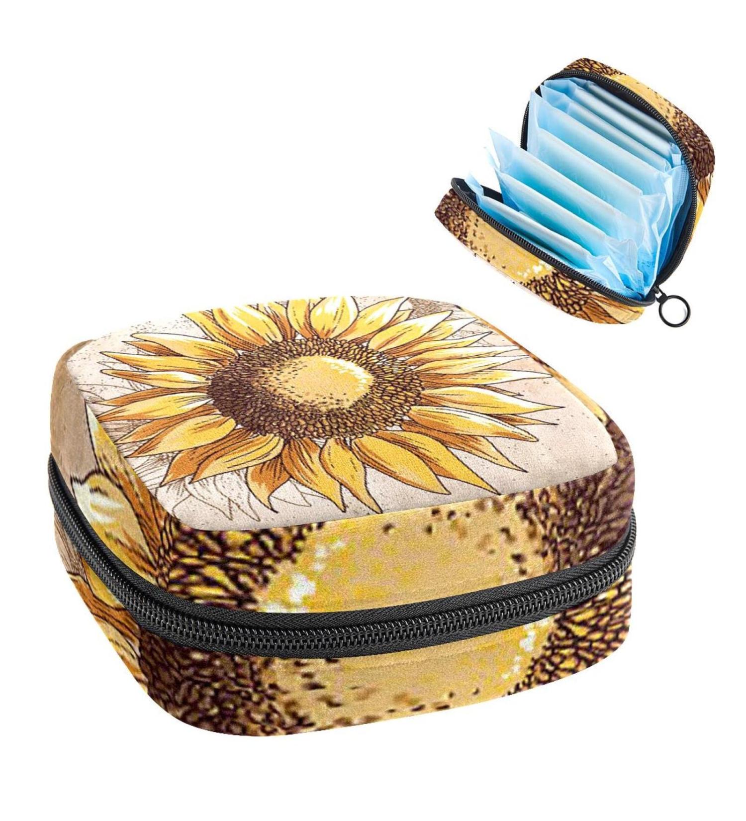 Anna Cowper Painted Sunflower Sanitary Napkin Storage Bag - Floral Period Pouch for Women and Teens - Buy Online on GoSupps.com