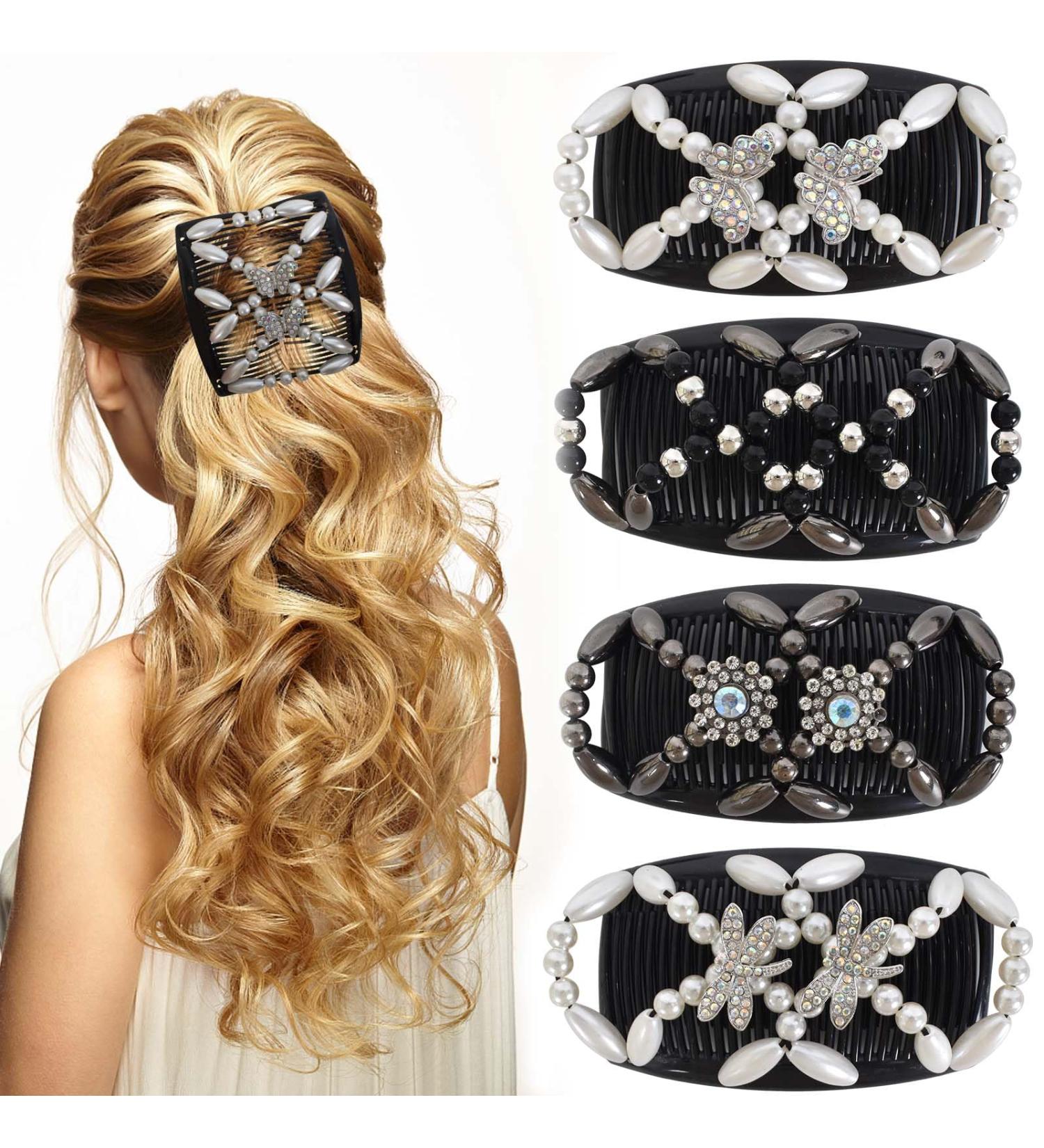 4 Pieces Magic Beads Hair Comb Hair Comb Slides Elastic Pearl Hair Combs Hair Comb for Cliping Hair Comb Elastic Beads Comb Double Clips for Women Girls Hair Accessories - Buy Online on GoSupps.com