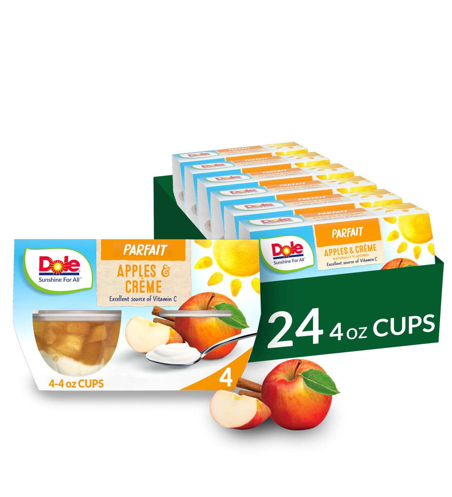 Dole Fruit Bowls Low Fat Apples and Creme Parfait Gluten Free Healthy Snack 4 Oz 24 Total Cups - Buy Online on GoSupps.com