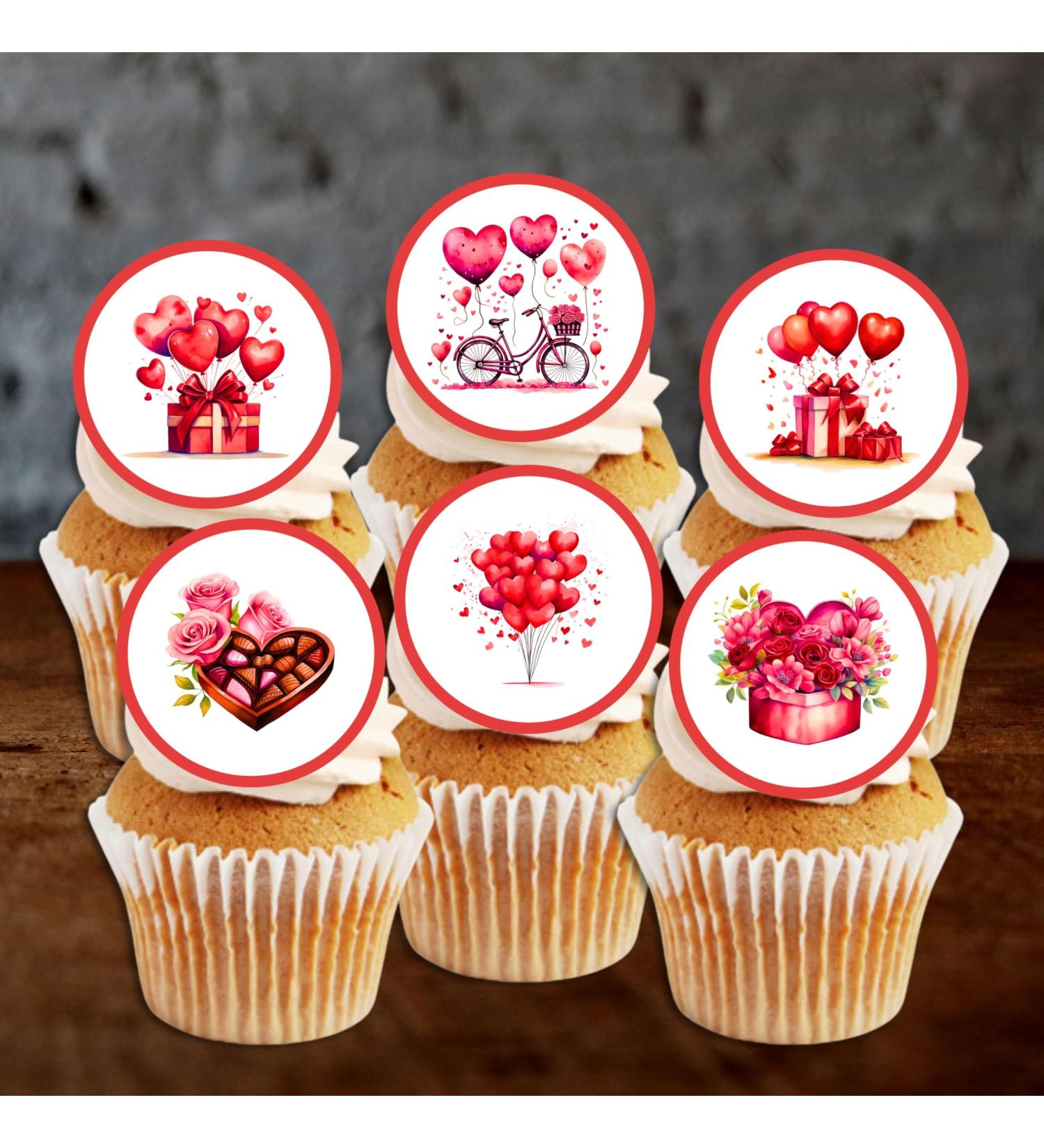PRECUT Red Valentines Day Cupcake Toppers Love You Edible Cake Topper Edible Valentine Cake Decorations Proposal Decorations Engagement Cake Decoration Cute Anniversary Cake Toppers (12) - Buy Online on GoSupps.com