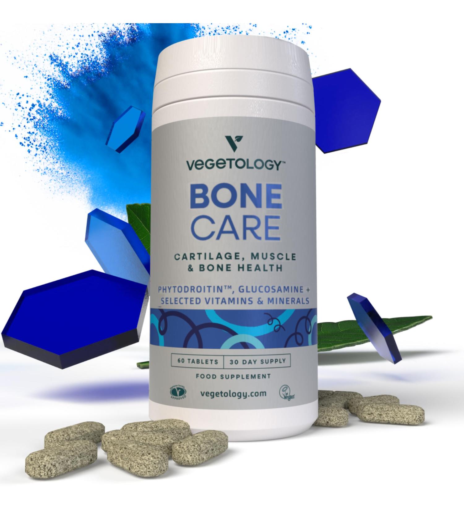 Vegetology Bone Care | Vegan Glucosamine & Phytodroitin | Joint & Bone Support | Allergy-Friendly and Sustainable | Made in UK - Buy Online on GoSupps.com