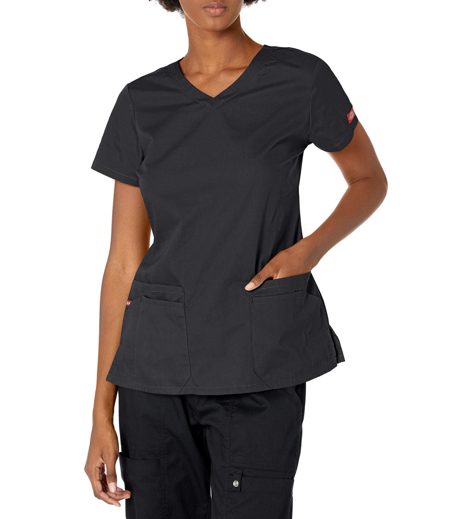 Dickies EDS Signature Scrubs for Women Contemporary Fit V-Neck Womens Tops in Soft Brushed Poplin 85906 Medium Black