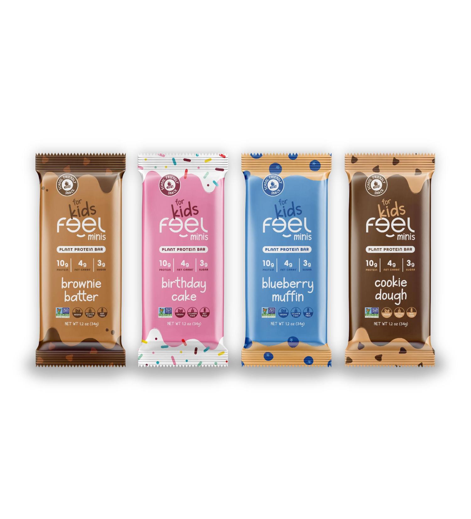 FEEL Kids Protein Bars Minis | Variety Pack | 10g Plant Protein | 100 Calories | No Added Sugar | Daily Veggies | Gluten Free No Nuts No Soy No Dairy No Grains (Pack of 12) Variety 1 Count (Pack of 12) - Buy Online on GoSupps.com