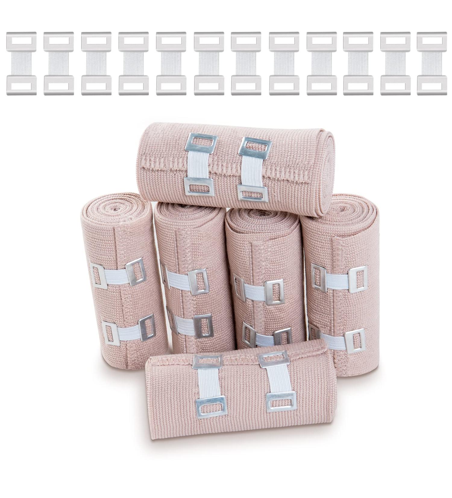OBTANIM 6 Rolls Elastic Bandage Wrap + 12 Clips - 6 Inch X 15ft Compression Tape for Medical & Sports Injuries - Buy Online on GoSupps.com
