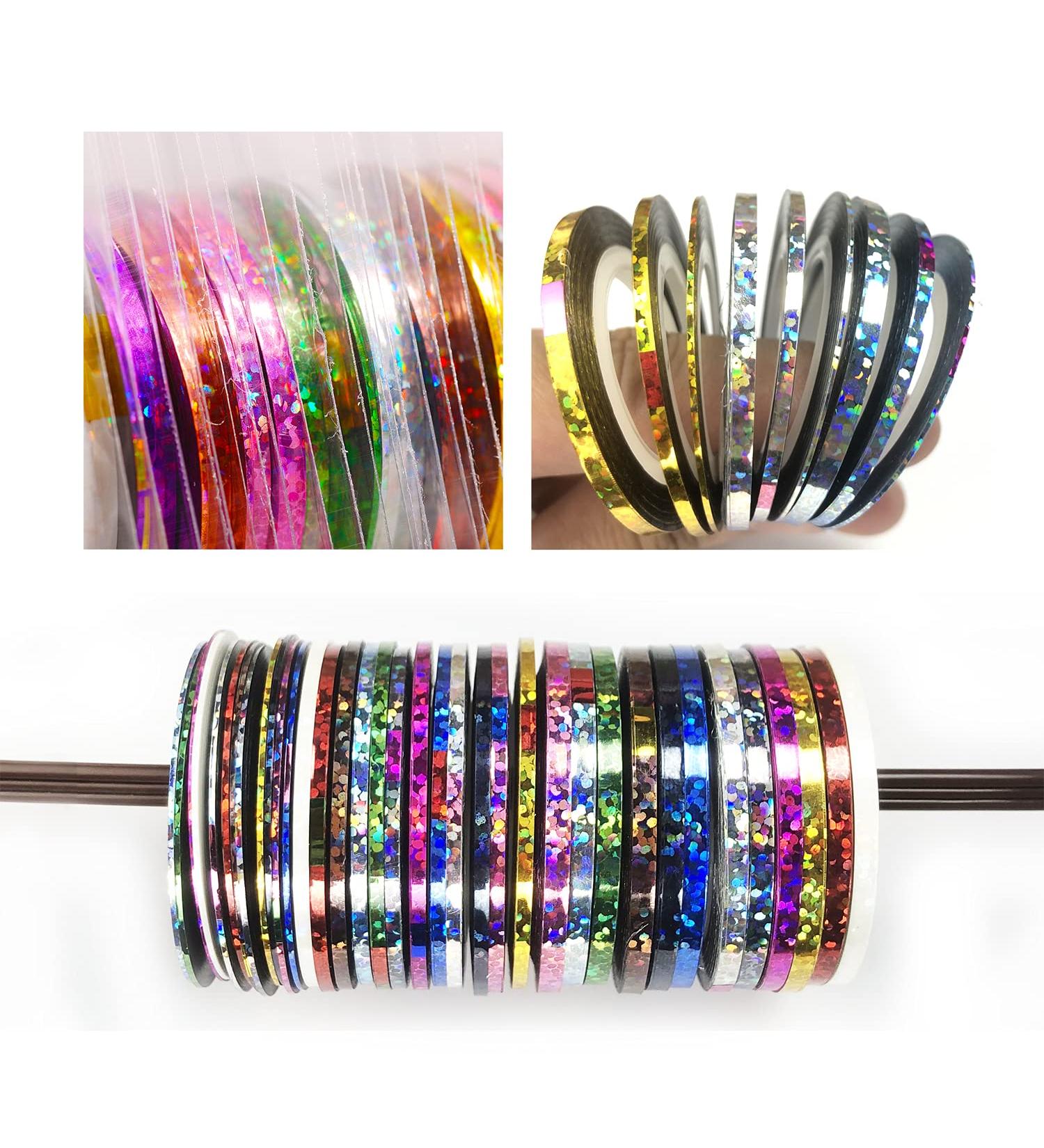 Nail Art Striping Tape Kit - 35 pcs for DIY Nail Design - Silver, Holographic, Chrome - 1mm 2mm 3mm Lines - Case Included - Buy Online on GoSupps.com