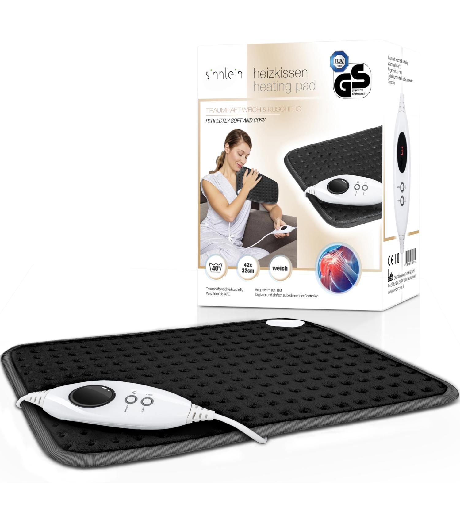 Sinnlein Fleece Heating Pillow 30x60 cm T V S d GS Certified Electric Heat with Auto Shut-off 6 Temperature Settings Washable Digital Display Anthracite - Buy Online on GoSupps.com