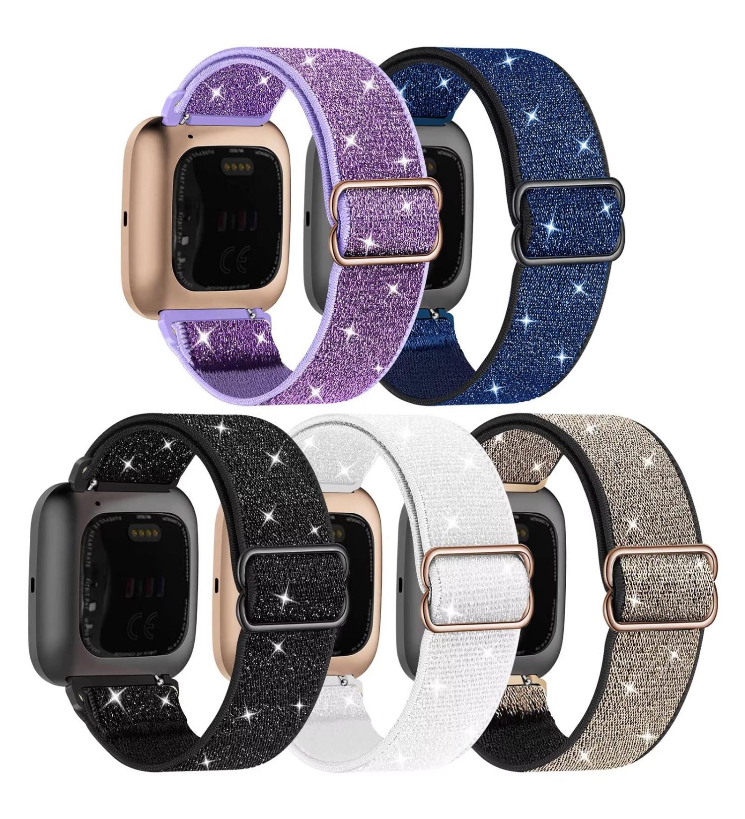 5 Pack Shiny Nylon Bands for Fitbit Versa - Adjustable Elastic Replacement Wristbands - Buy Online on GoSupps.com