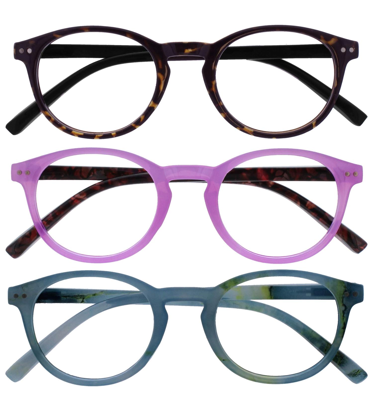 Buy Opulize Zen Reading Glasses 3 Pack - Small Round Frame Scratch-Resistant Stylish Dark Brown Pink & Turquoise - +3.00 Diopters for Men & Women - Buy Online on GoSupps.com