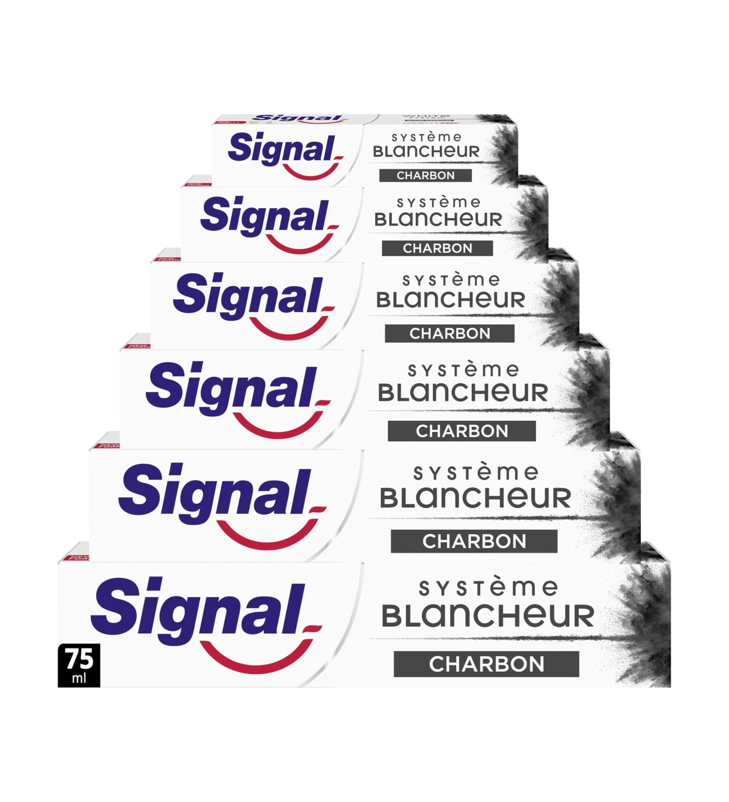 SIGNAL - Activated Charcoal Whitening System Toothpaste - Whiter teeth in 1 week - Natural whiteness - 95% ingredients of natural origin (pack of 6x75ml) - Buy Online on GoSupps.com
