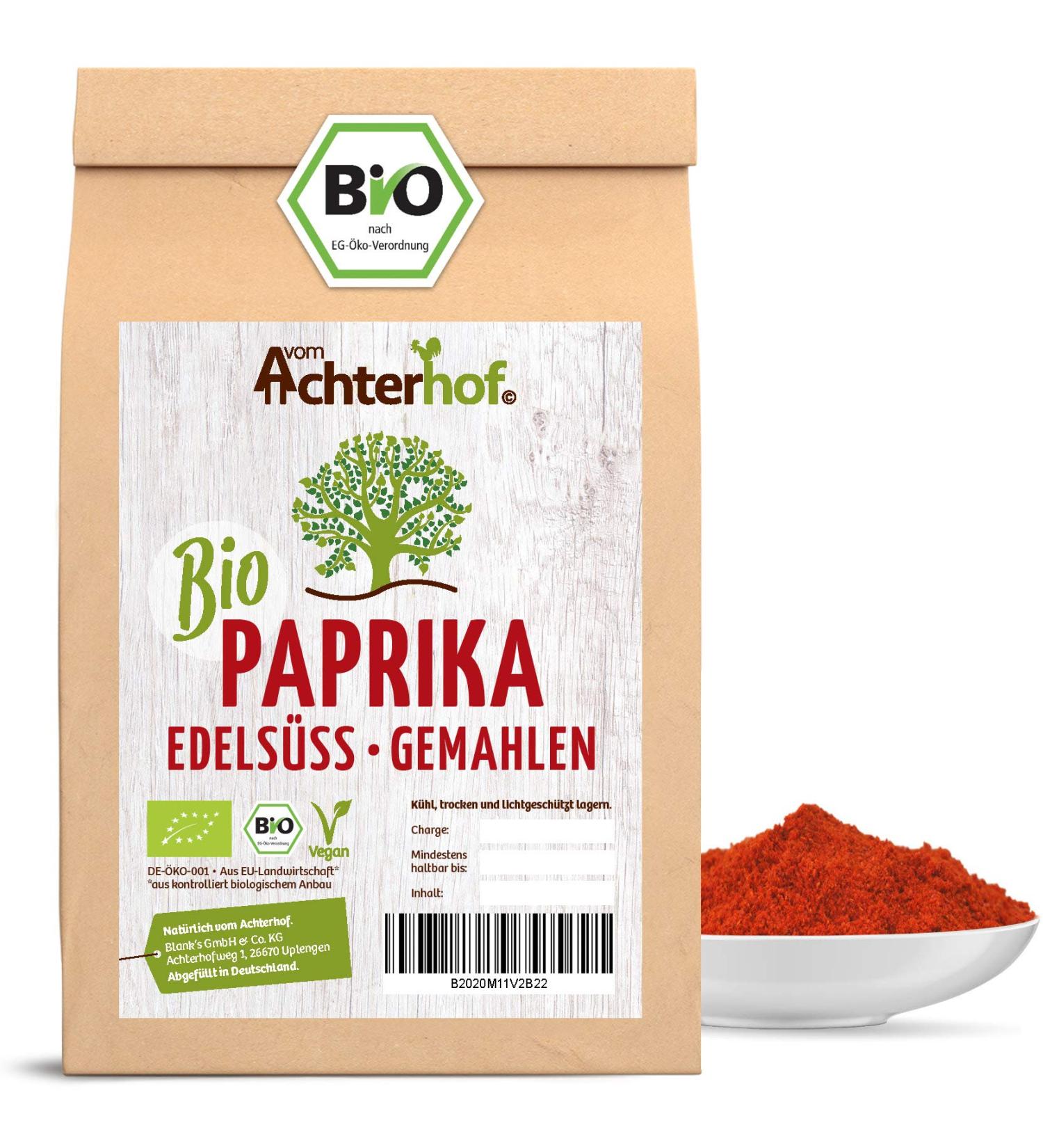 Organic Paprika Powder 500g | Noble-Sweet & Mild Picante Spice for Hearty Dishes | Premium Quality from Achterhof - Buy Online on GoSupps.com
