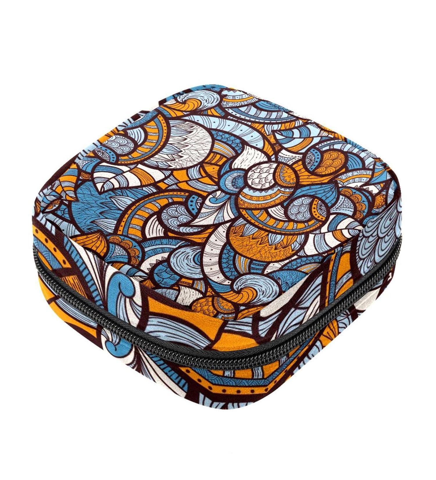 Ethno Doodle Floral Pattern Portable Period Bag | Women's Menstrual Cup Pocket | Stylish & Functional Sanitary Napkin Holder - Buy Online on GoSupps.com
