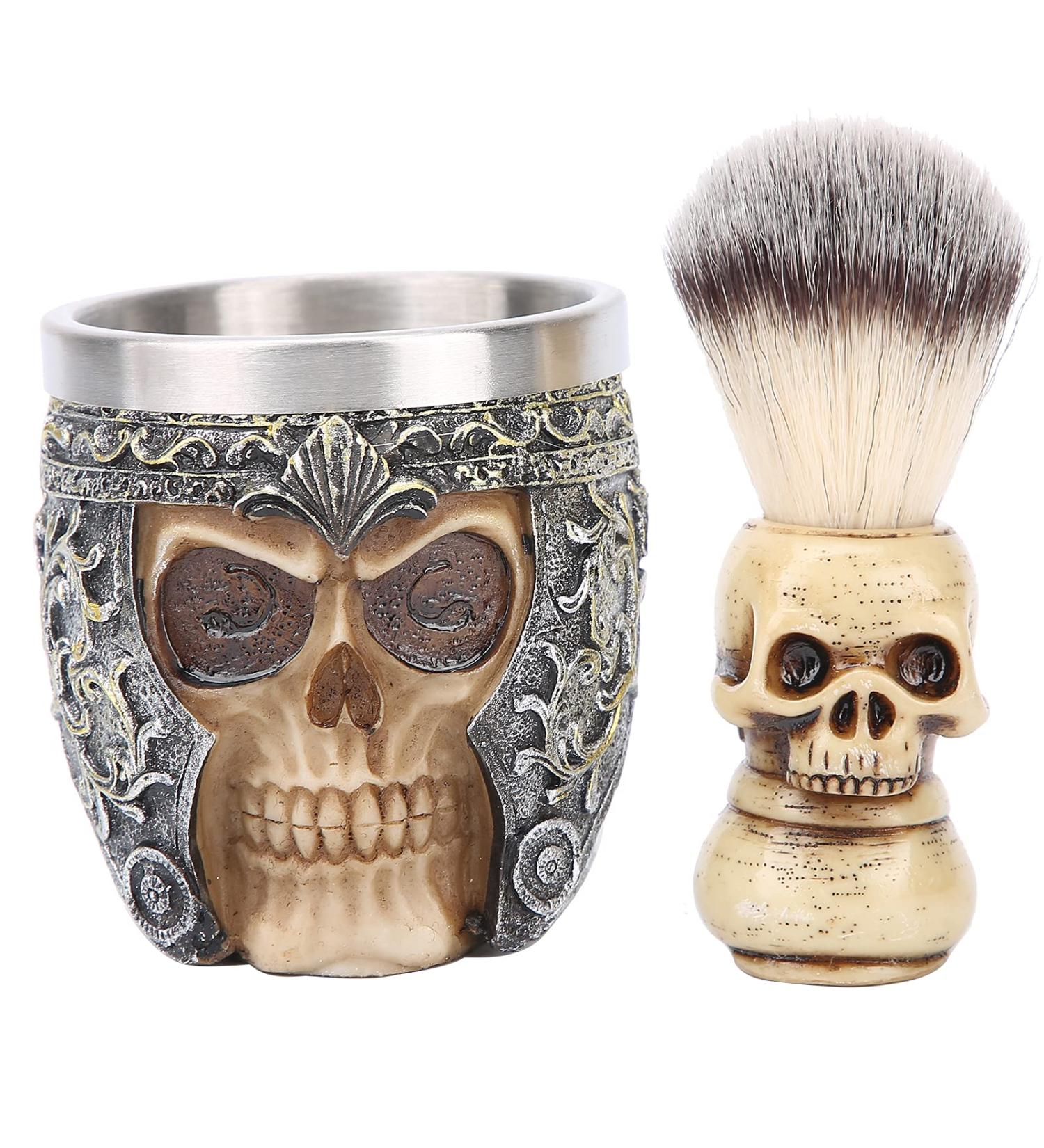 Premium Beard Shaving Set - Stainless Steel Bowl & Skeleton Head Brush Kit for Men | International Shipping Available - Buy Online on GoSupps.com