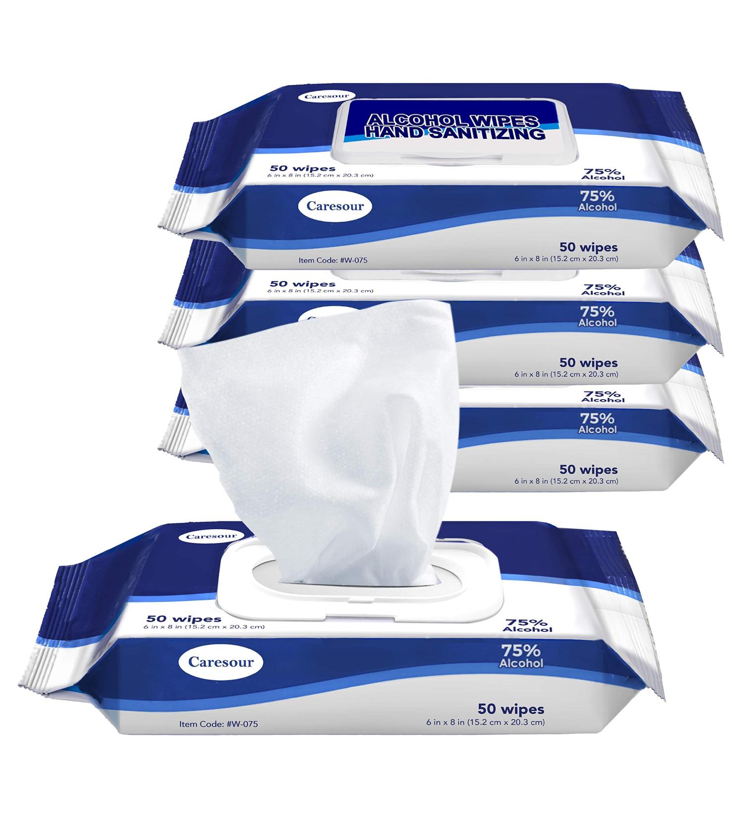 Caresour Advanced 75% Alcohol Hand Sanitizer Wipes, 4 Packs of 50 (200 Wipes) 50 Count (Pack of 4)