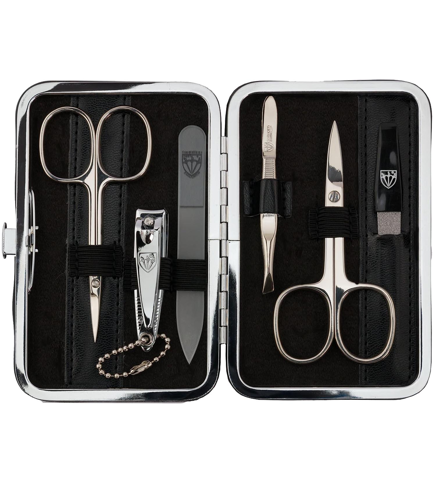 Buy Three Swords Germany 6 pcs Manicure Set 'Genova' - Nail Care Set in Black Synthetic Leather Case with Nail Scissors Skin Scissors Nail Clippers & More - International Shipping Available - Buy Online on GoSupps.com