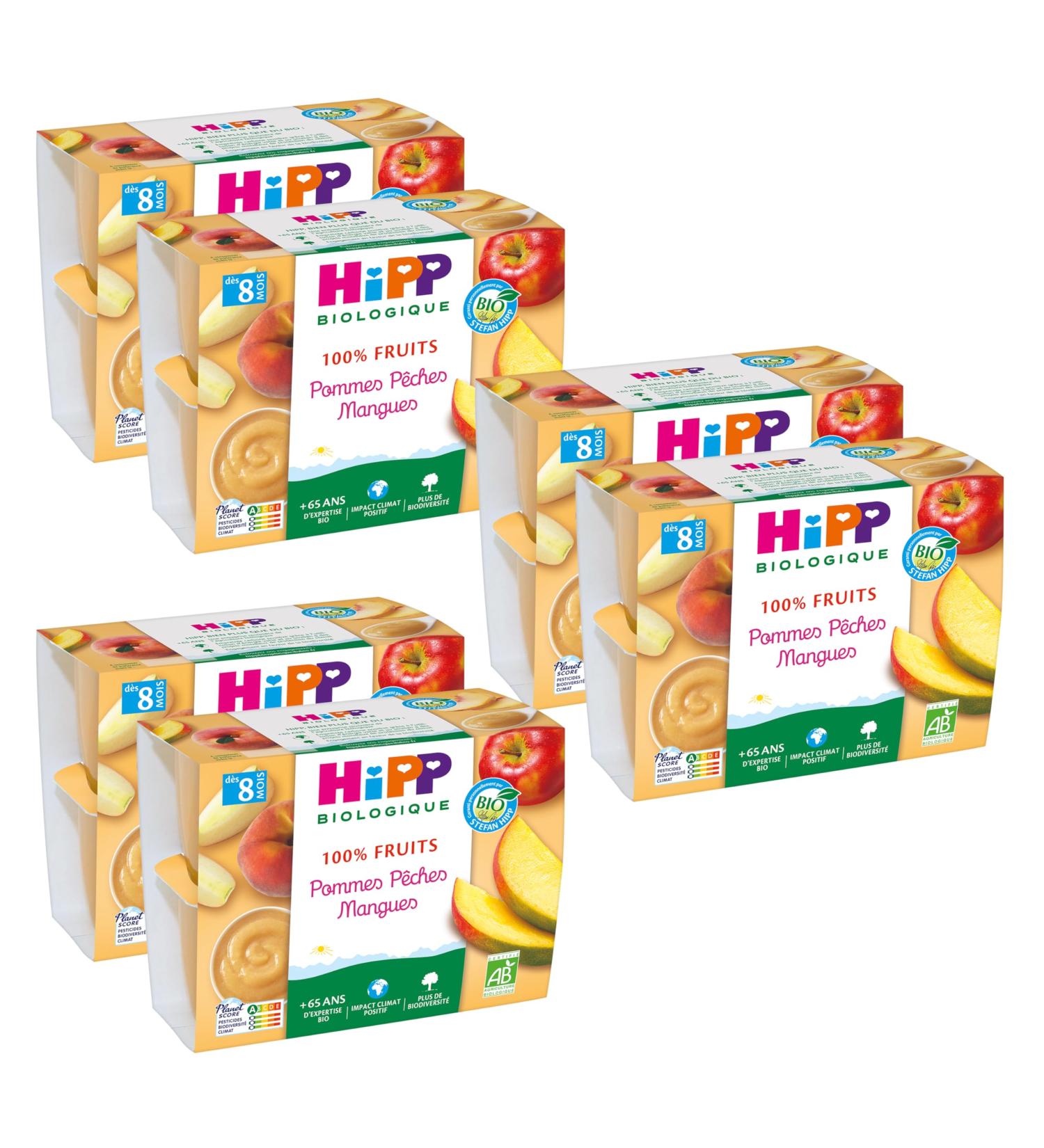 HiPP - 100% Fruits - Pommes P ches Mangues - Coupelles 4 x 100 g - Lot de 6- BIOLOGIQUE Pommes P ches Mangues Nouvelle recette 6x4 100g - Buy Online on GoSupps.com
