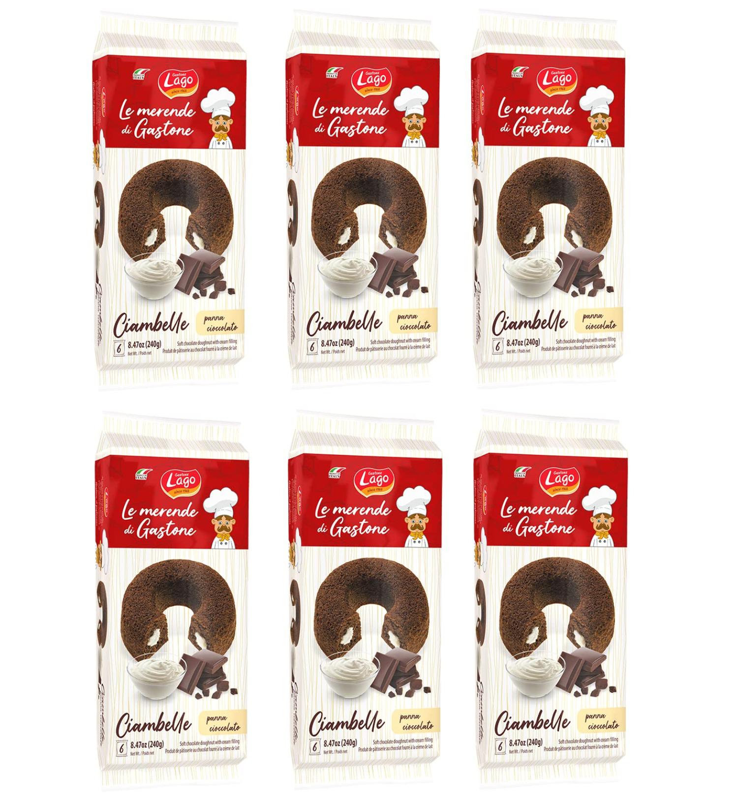 Italian Gourmet E.R. Gastone Lago Ciambella Panna e Cioccolato Set of 6 chocolate donuts with cream filling 240 g each pack contains 6 donuts of 40 g
