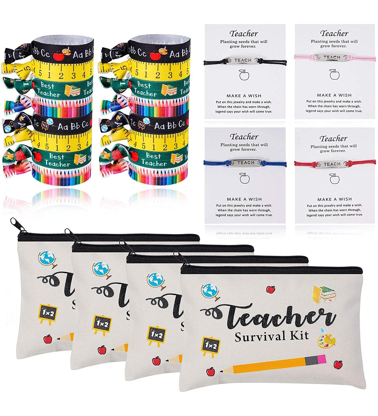 48pcs Teacher Appreciation Gift Set: Makeup Pouches, Blessing Card Bracelets, Greeting Card, Hair Ties - Buy Online on GoSupps.com